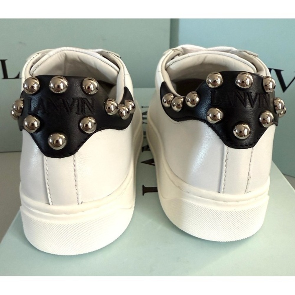 Lanvin Paris Women's White Leather DDB0 Sneakers with Studs, Sz 37 - Picture 5 of 12
